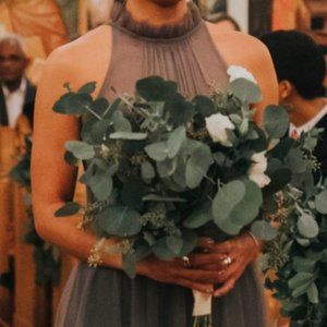 Tulle & Chantilly floor length charcoal tulle gown